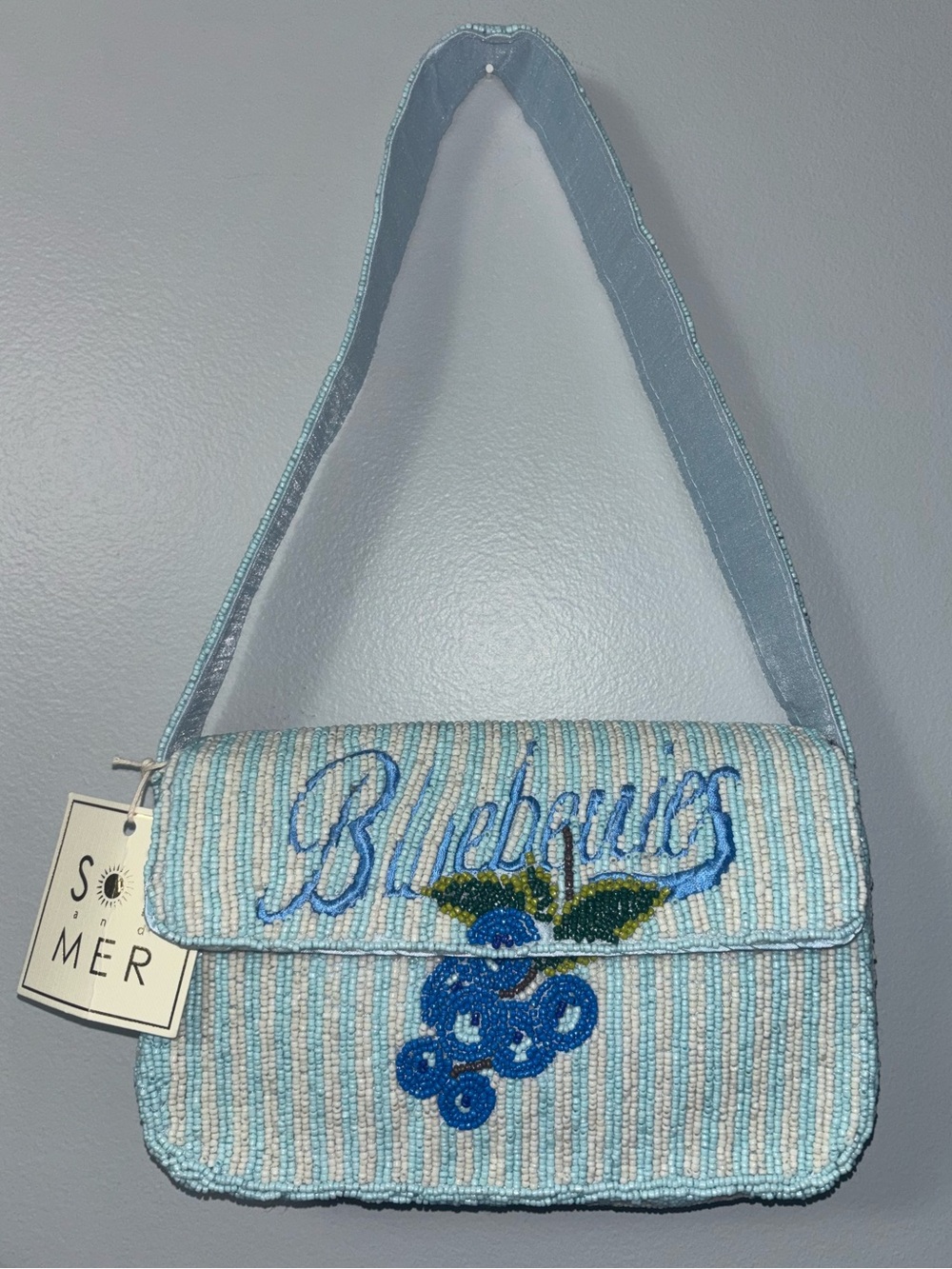 🫐VIRAL Sol and Mer Light Blue Beaded "Blueberries" Shoulder Bag